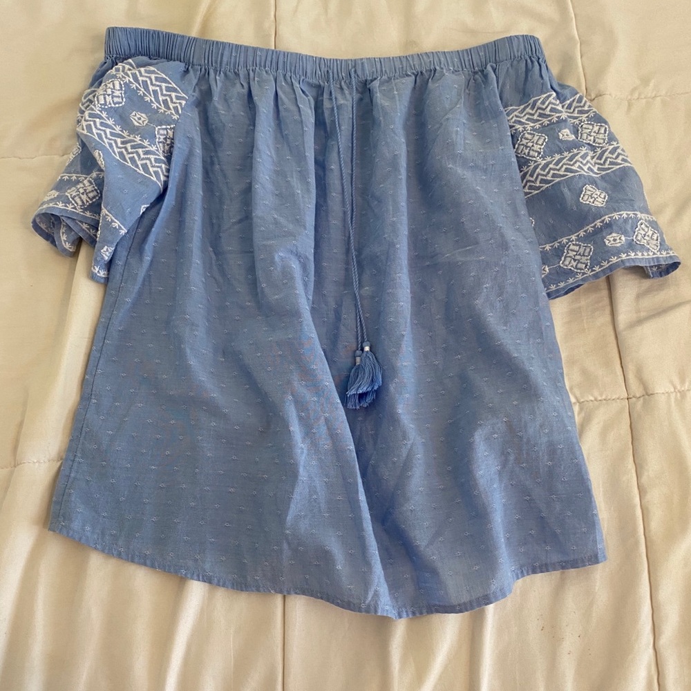 embroidered off the shoulder top!